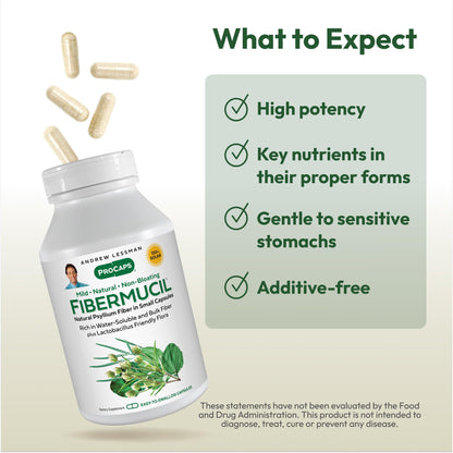 ANDREW LESSMAN Fibermucil 1000 Capsules – Psyllium Husk Fiber for Digestive Health