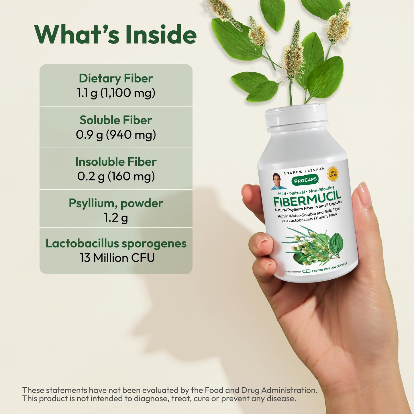 ANDREW LESSMAN Fibermucil 1000 Capsules – Psyllium Husk Fiber for Digestive Health