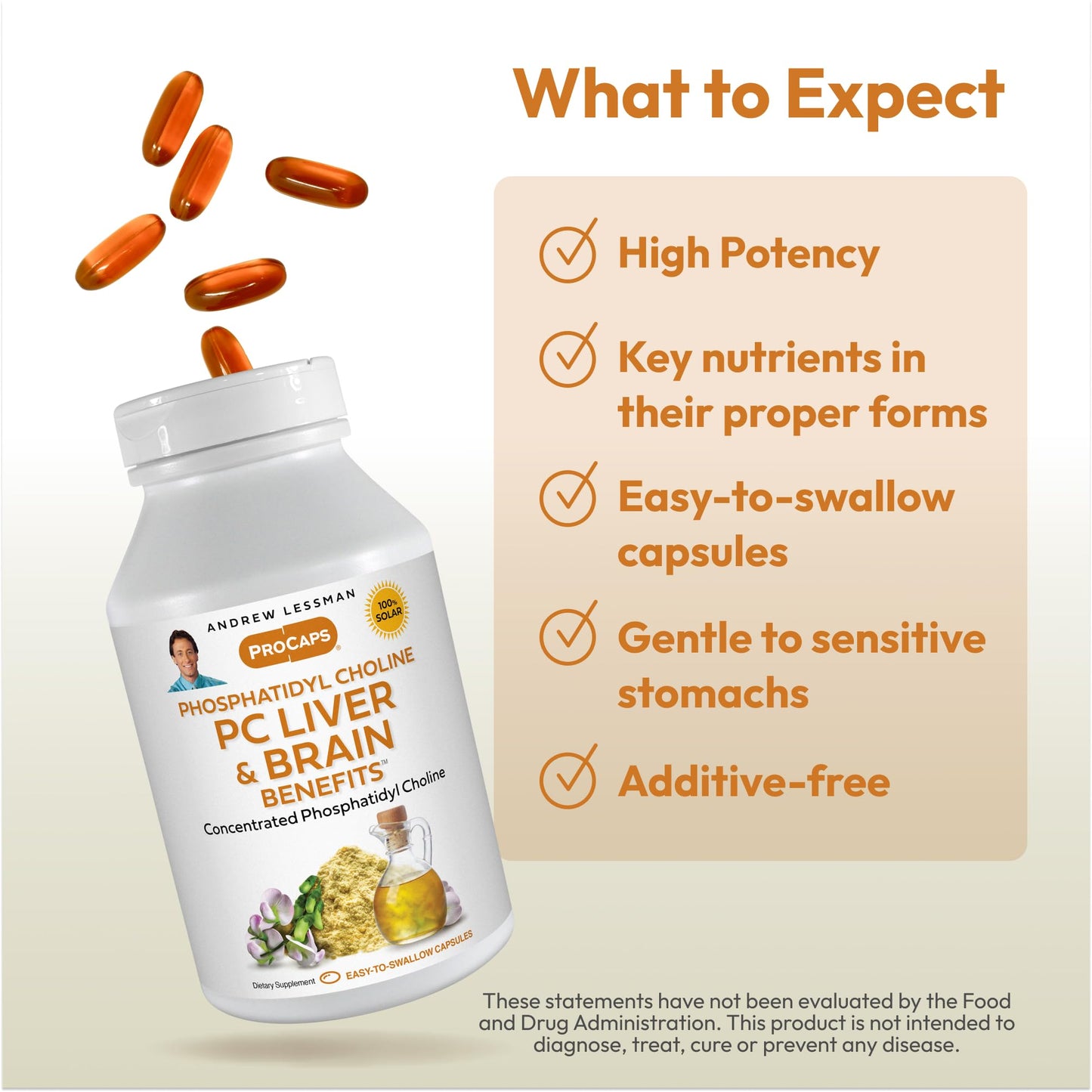 ANDREW LESSMAN PC Liver & Brain Benefits 360 Softgels – Phosphatidylcholine for Brain & Liver Support | No Additives