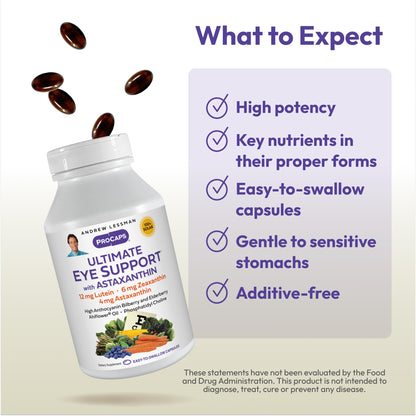 ANDREW LESSMAN Ultimate Eye Support with Astaxanthin – 360 Softgels | 12 mg Lutein, 6 mg Zeaxanthin, 4 mg Astaxanthin