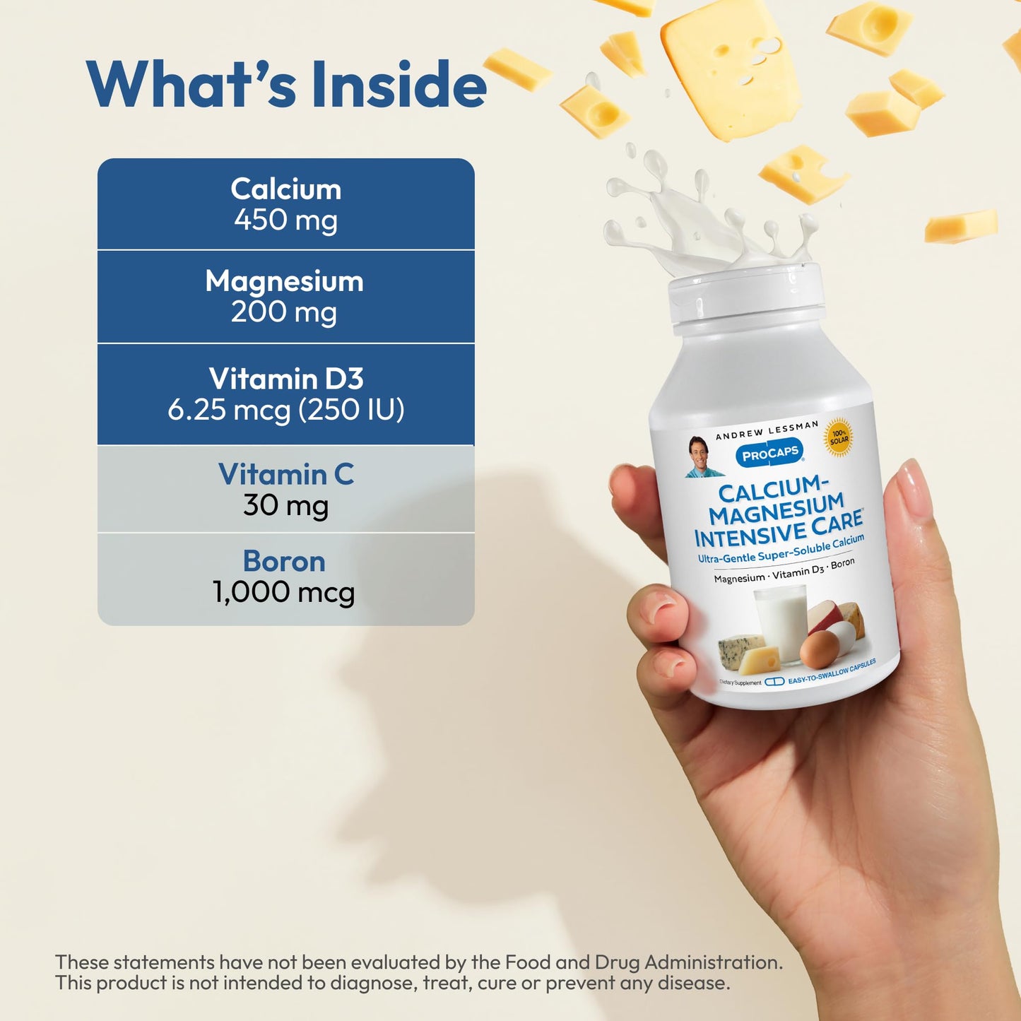 ANDREW LESSMAN Calcium Magnesium Intensive Care 1000 Capsules – Gentle, Ultra-Soluble Calcium & Magnesium with Vitamin D3