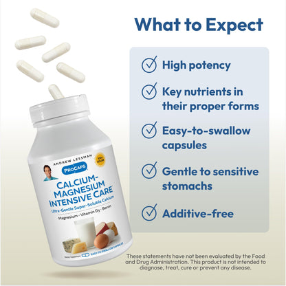 ANDREW LESSMAN Calcium Magnesium Intensive Care 1000 Capsules – Gentle, Ultra-Soluble Calcium & Magnesium with Vitamin D3