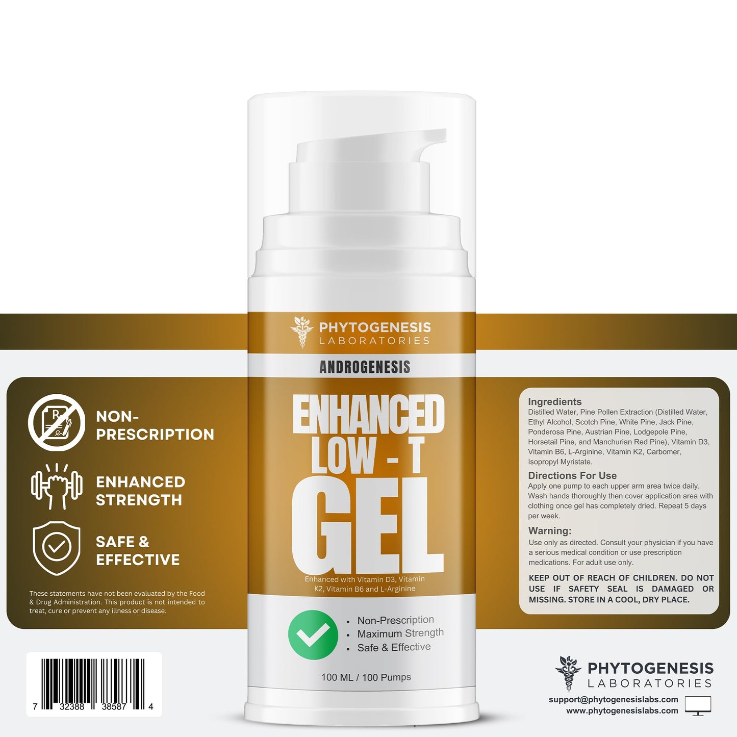 ANDROGENESIS Enhanced Formula – Low T Support Gel | T Booster for Men | D3, K2, B6, L-Arginine