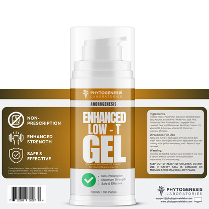 ANDROGENESIS Enhanced Formula – Low T Support Gel | T Booster for Men | D3, K2, B6, L-Arginine