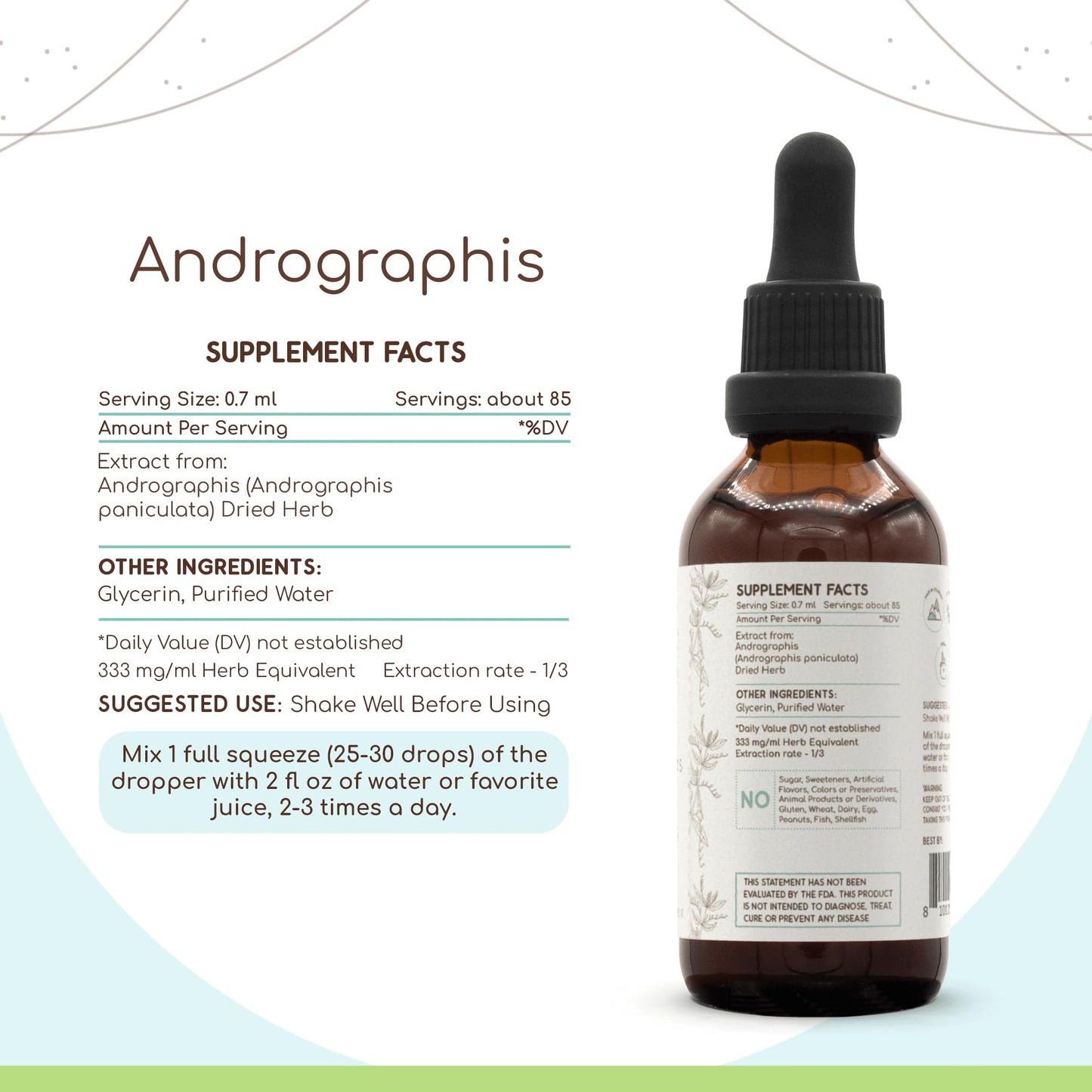 Andrographis B60 Alcohol-Free Herbal Tincture 2 fl oz | Fah Talai Jone & Chuan Xin Lian
