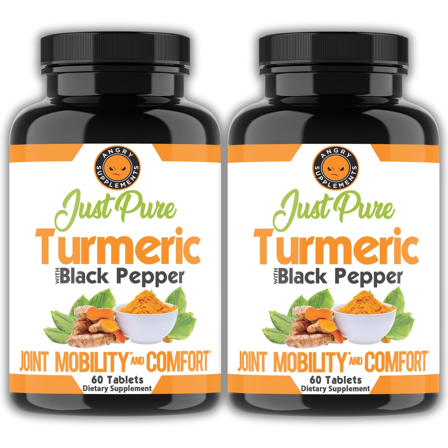 Angry Supplements Just Pure Turmeric Root with Black Pepper – 2-Pack, 4-Month Supply (120 Tablets)