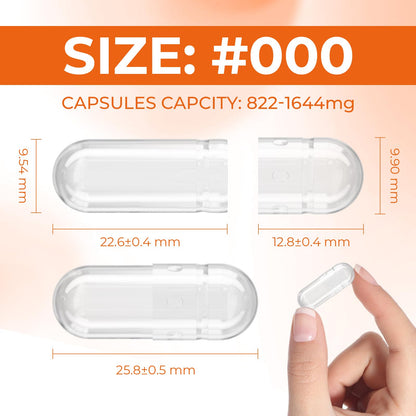 Angtai JN Empty Gelatin Capsules Size 000 — Pure Bovine, Gluten Free, Non-GMO, Halal Certified (100 Count) with 2 Spoons