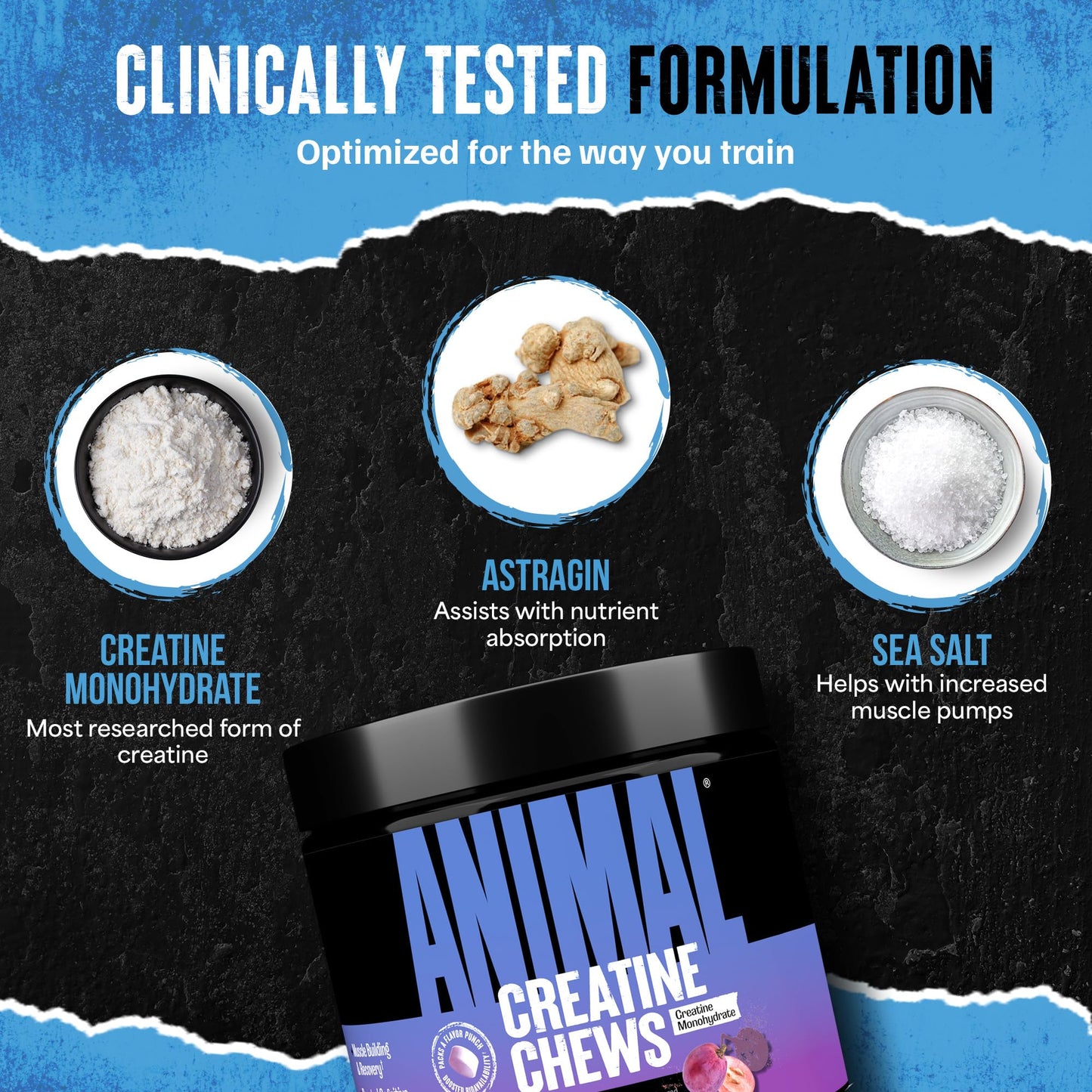 Animal Creatine Chews Tablets – Enhanced Creatine Monohydrate with AstraGin | Grape Flavor