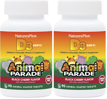 NaturesPlus Animal Parade Sugar-Free Vitamin D3 500 IU for Kids – Black Cherry (2 Pack)