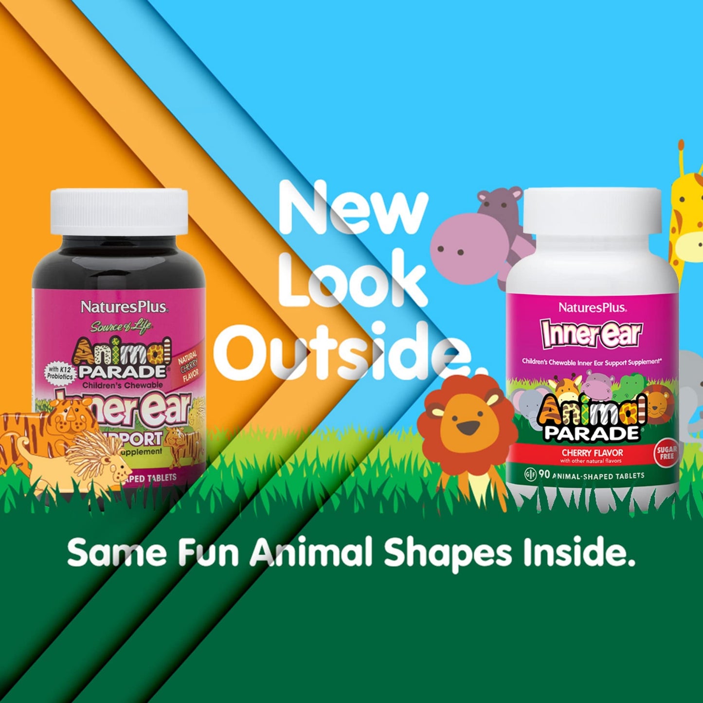 Natures Plus Animal Parade Inner Ear Support – Kids Probiotic Chewables (Cherry, 90 Tablets)