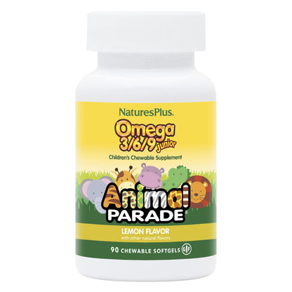 Natures Plus Animal Parade Omega 3/6/9 Junior - Lemon, 90 Softgels | Non-GMO, Gluten Free