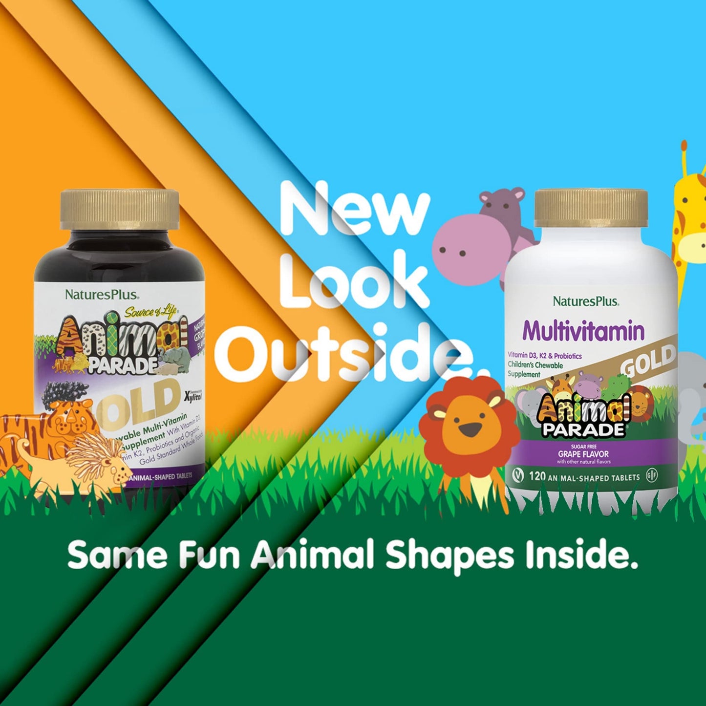 Natures Plus Animal Parade Gold Kids Multivitamin – Grape Chewables, 120 Count, Vegan & Gluten Free