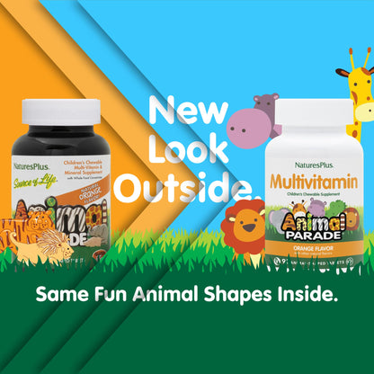 Natures Plus Animal Parade Children's Multivitamin - Orange Flavor, 90 Chewables (45 Servings) - Vegetarian & Gluten Free