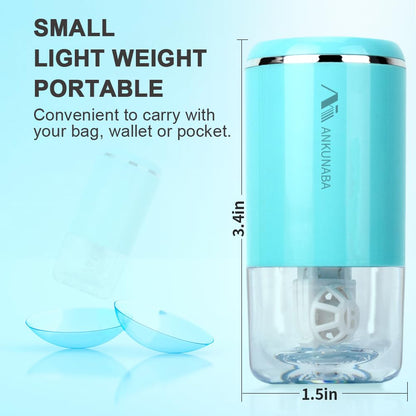 ANKUNABA Portable USB-Charged Contact Lens Cleaner – Automatic Vibration Cleaning Case (Blue)