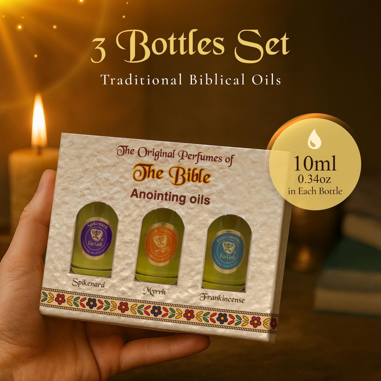 Anointing Oil for Prayer – 3 Bottles (10ml) Frankincense, Myrrh & Spikenard | Holy Land - Ein Gedi