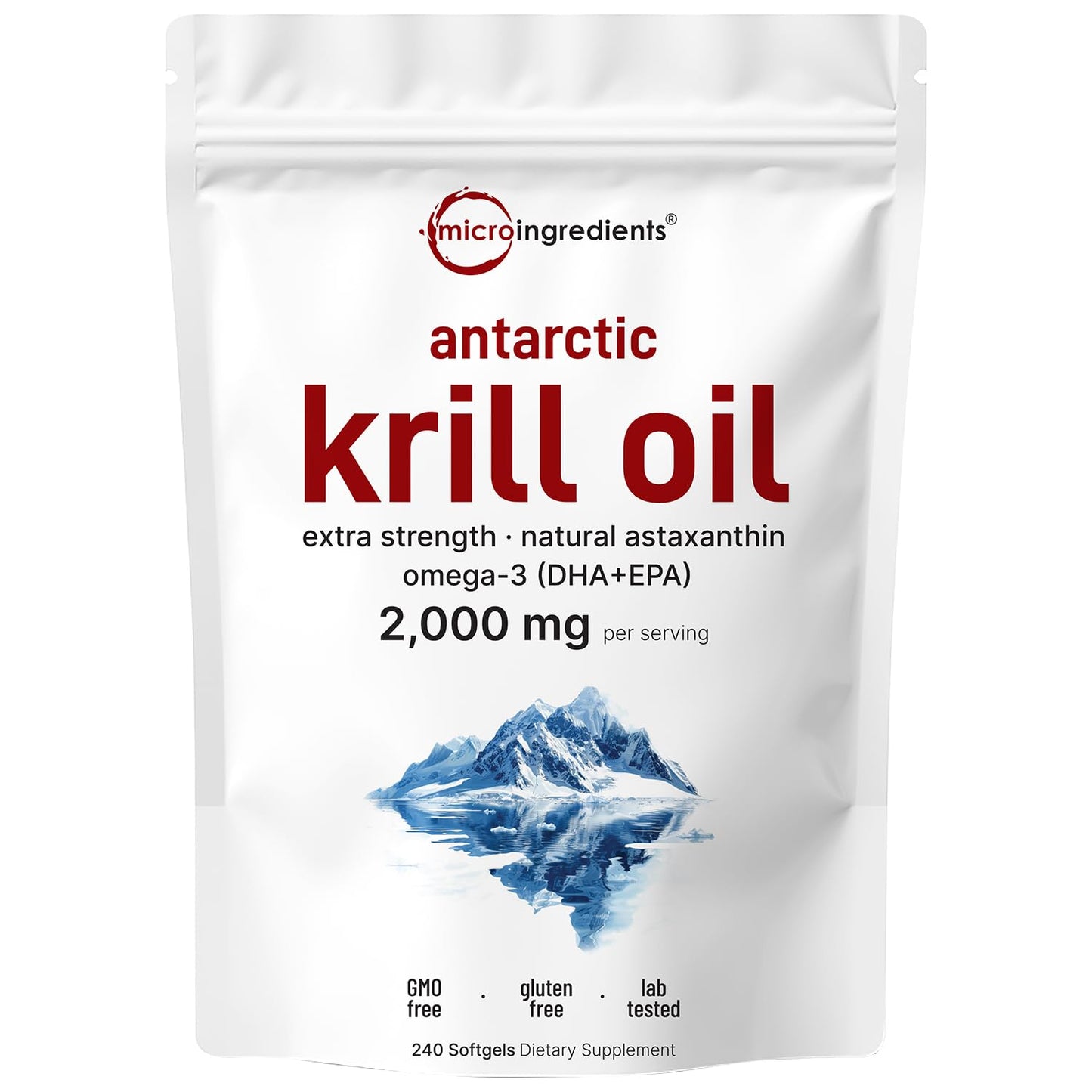 Micro Ingredients Antarctic Krill Oil - 2000mg/Serving, 240 Softgels, Omega-3 EPA/DHA & Astaxanthin