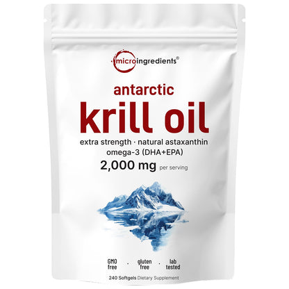 Micro Ingredients Antarctic Krill Oil - 2000mg/Serving, 240 Softgels, Omega-3 EPA/DHA & Astaxanthin
