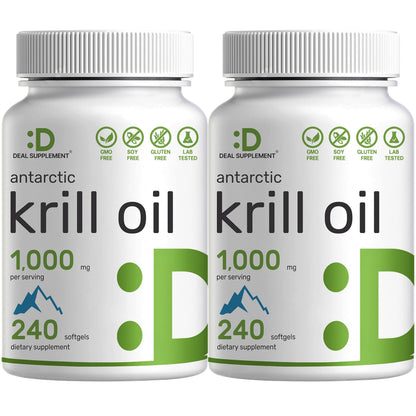 DEAL SUPPLEMENT Antarctic Krill Oil 2 Pack – 1,000mg/Serving, 480 Softgels