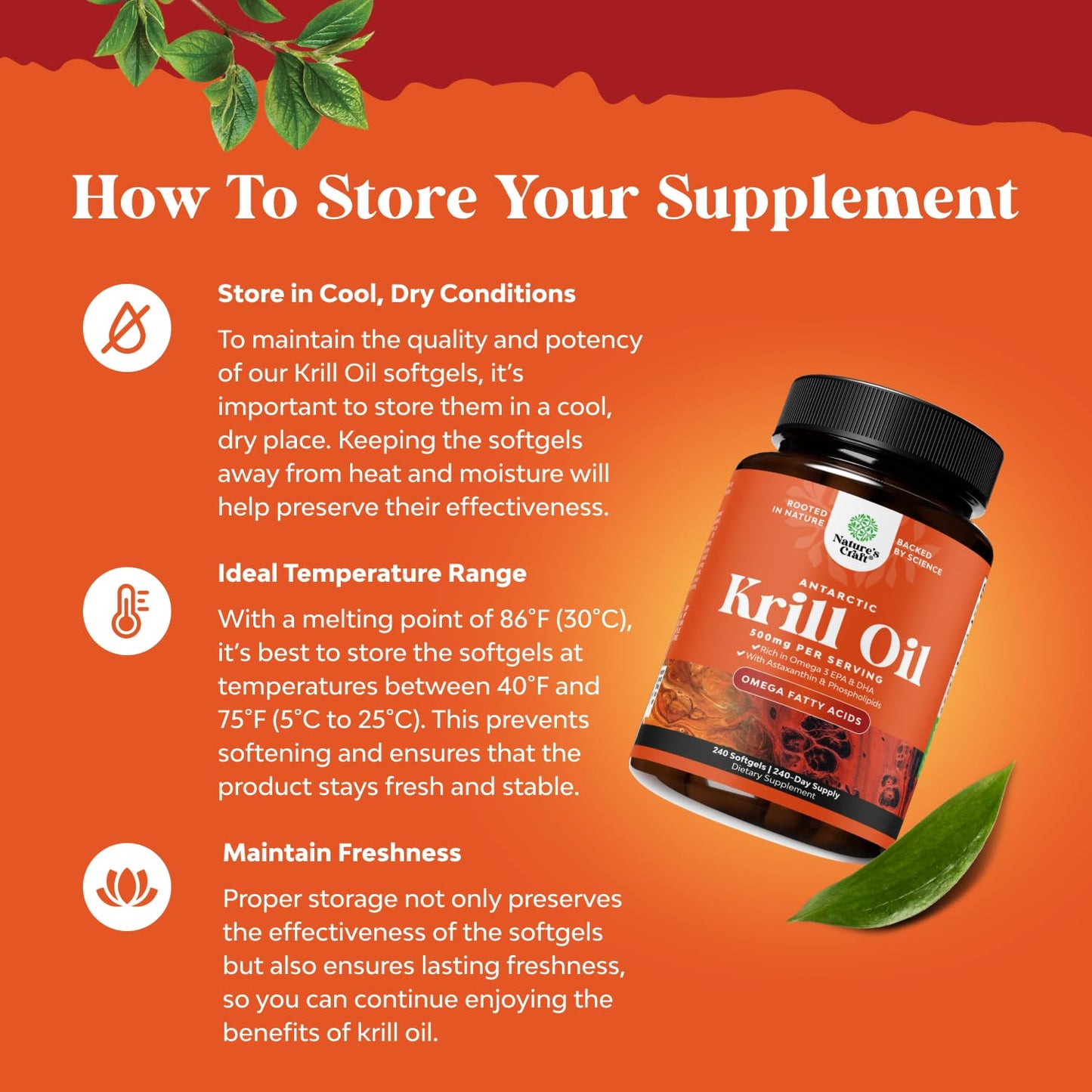 Natures Craft Antarctic Krill Oil 500mg Softgels - Omega-3 EPA/DHA + Astaxanthin - 2-Pack