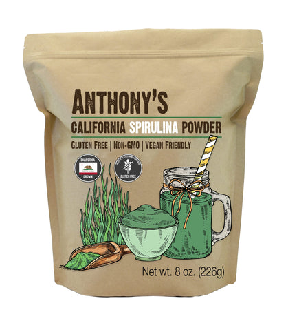 Anthony's California Spirulina Powder 8 oz – Gluten Free, Non-GMO, Product of USA
