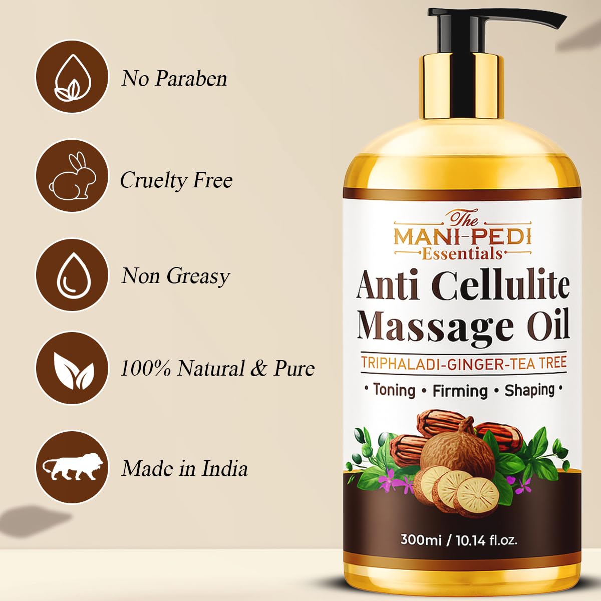 Anti-Cellulite Massage Oil with Ginger & Tea Tree – Toning & Firming | 10 oz