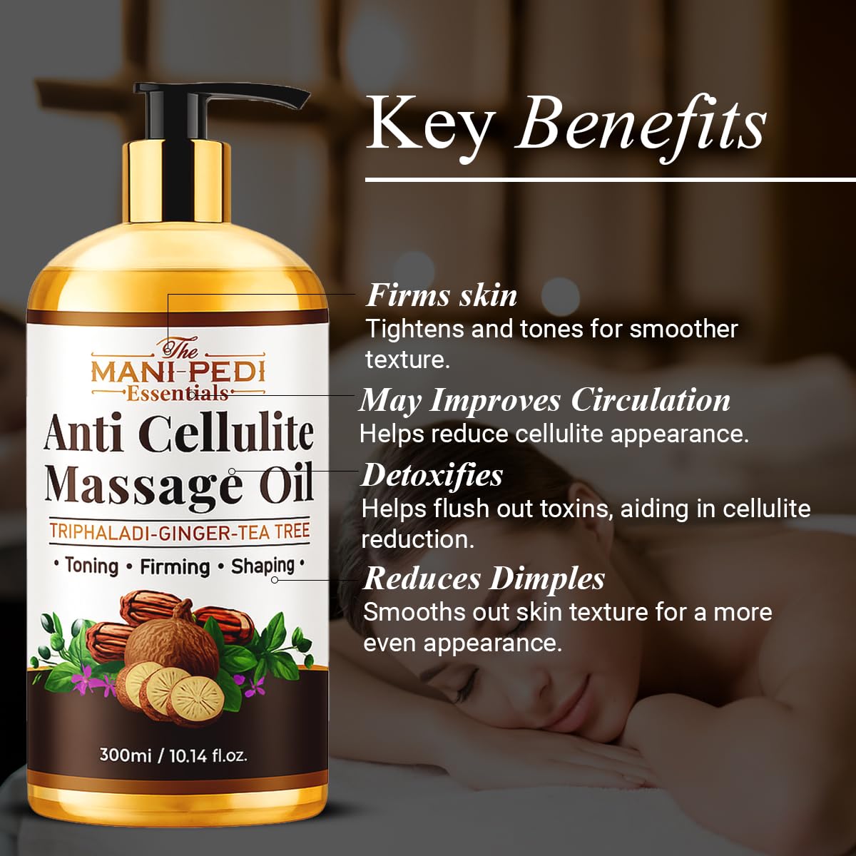 Anti-Cellulite Massage Oil with Ginger & Tea Tree – Toning & Firming | 10 oz