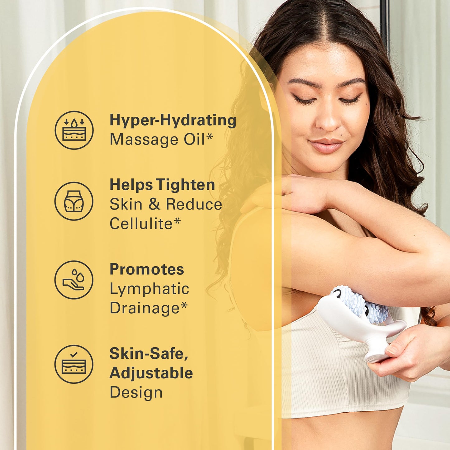 Anti Cellulite Oil & Lymphatic Drainage Massager Kit | Fascia Blaster for Contoured & Smoother Skin | 8 fl oz by M3 Naturals
