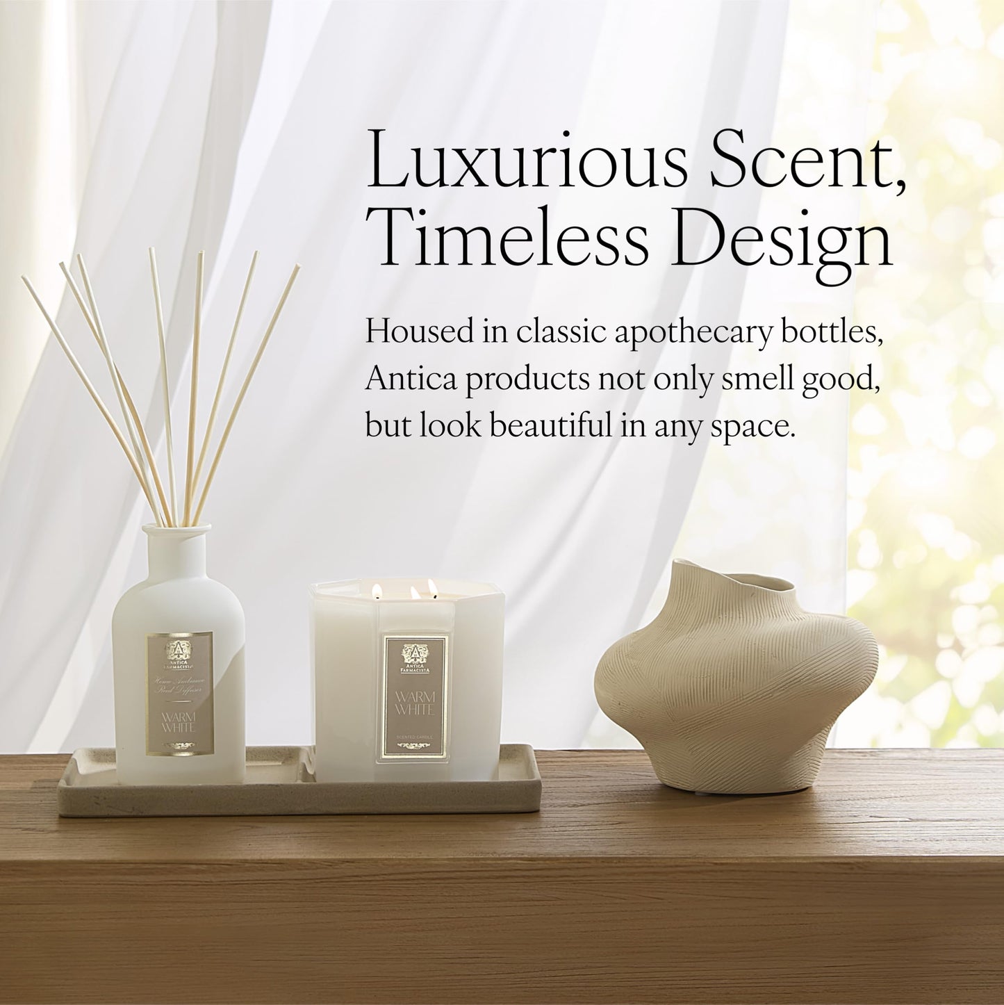 Antica Farmacista Home Ambiance Diffuser – Warm White, 3.4 fl oz | Long-Lasting Luxury Reed Diffuser Gift