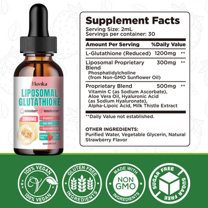 Liposomal Glutathione 2000mg Liquid Drops – Strawberry 2oz | Immune Support, Skin Health, Liver Detox