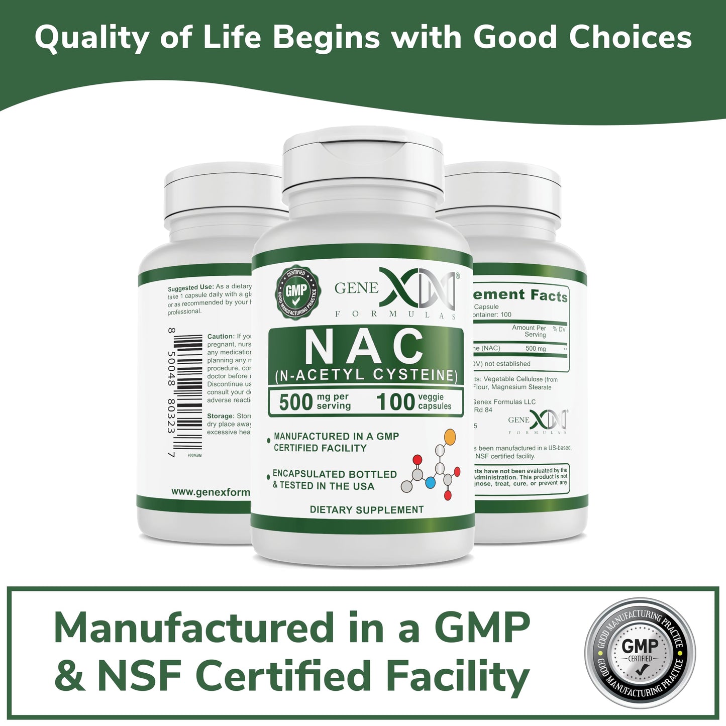 Genex NAC 500mg (100 Capsules) – Liver Health Support | Non-GMO, Gluten Free, Vegan