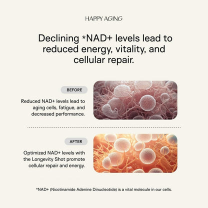 Happy Aging Liquid NAD+ Shot – Liposomal NR, Resveratrol, Antioxidants | 10 Shots