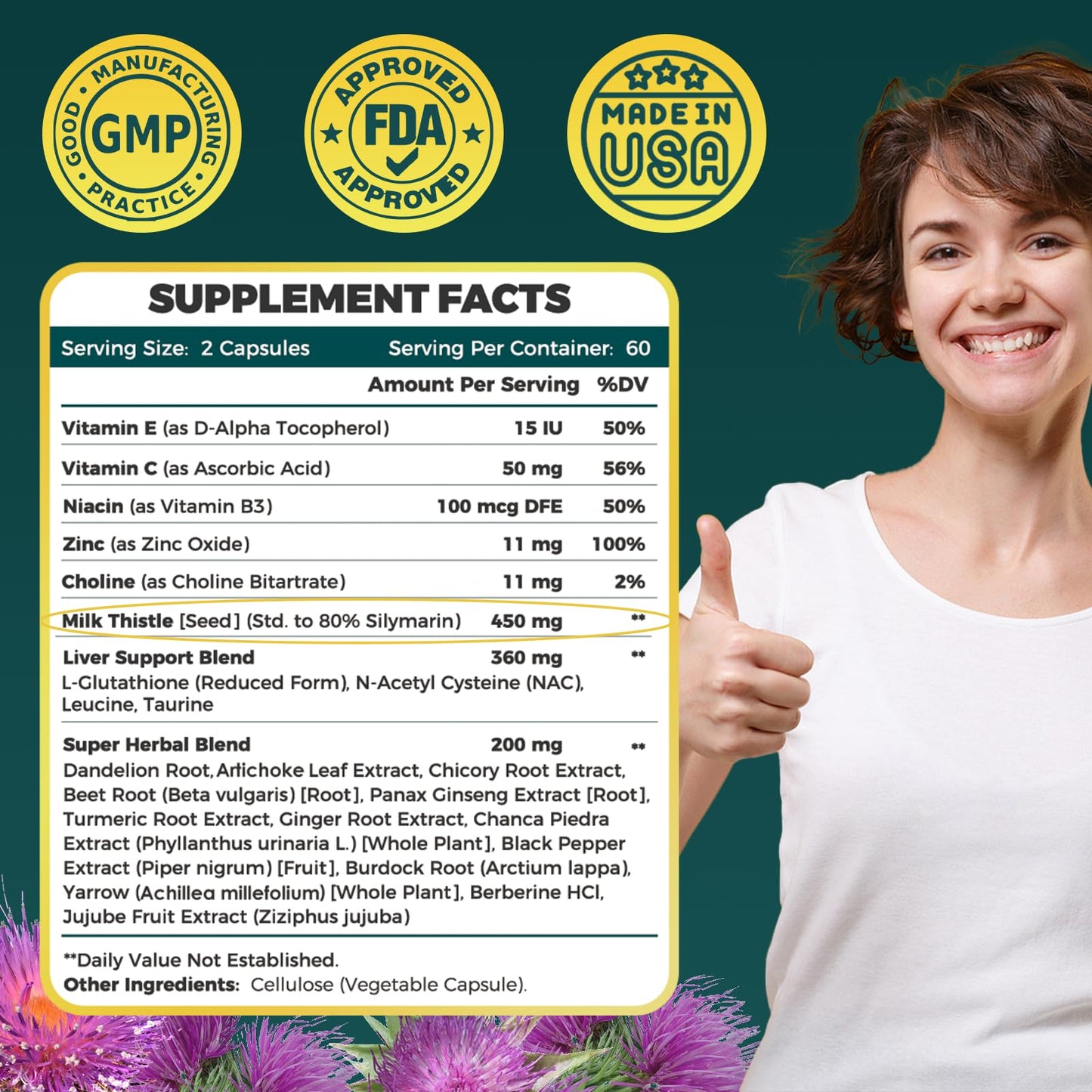 Milk Thistle Supplement 450 mg (80% Silymarin) for Liver Detox & Repair | 120 Veggie Capsules (60 Day Supply) | GMO-Free