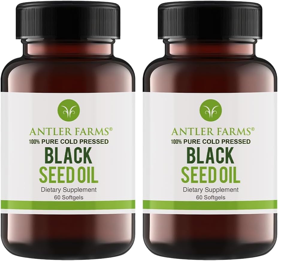 Antler Farms Black Seed Oil Softgel Capsules – 60 Softgels, 500mg, 2% Thymoquinone (Pack of 2)