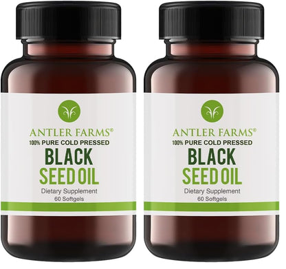 Antler Farms Black Seed Oil Softgel Capsules – 60 Softgels, 500mg, 2% Thymoquinone (Pack of 2)