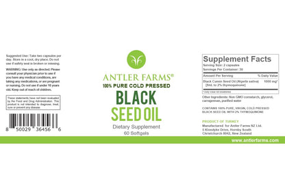 Antler Farms Black Seed Oil Softgel Capsules – 60 Softgels, 500mg, 2% Thymoquinone (Pack of 2)
