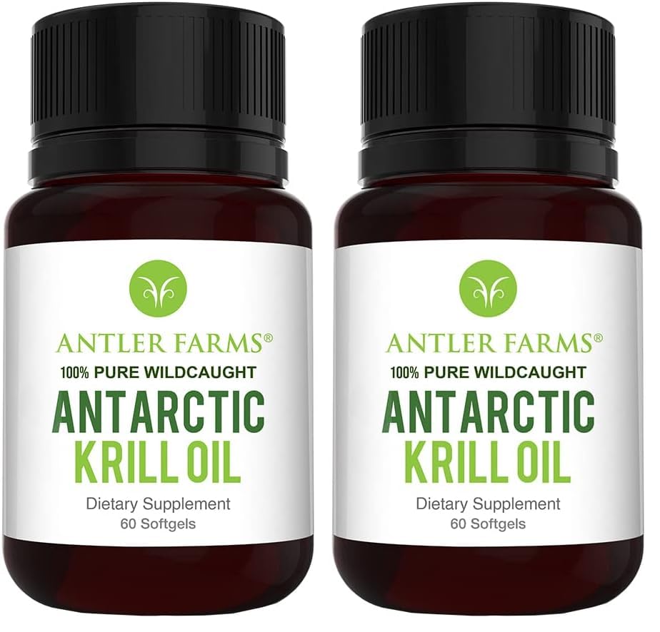 Antler Farms Antarctic Krill Oil 60 Softgels | Omega-3 EPA + DHA + Astaxanthin (Pack of 2)
