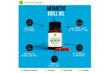 Antler Farms Antarctic Krill Oil 60 Softgels | Omega-3 EPA + DHA + Astaxanthin (Pack of 2)