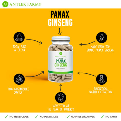 Antler Farms 100% Pure Panax Ginseng Extract - 180 Capsules, 500mg | Changbai Mountains