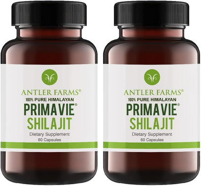 Antler Farms PrimaVie Shilajit for Men – 60 Capsules, 250 mg, 50% Fulvic Acid, Wild-Harvested Himalayan Resin (Pack of 2)