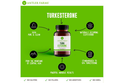 Antler Farms Turkesterone 60 Capsules 500mg Pack of 2 | Ajuga Turkestanica 10% Turkesterone