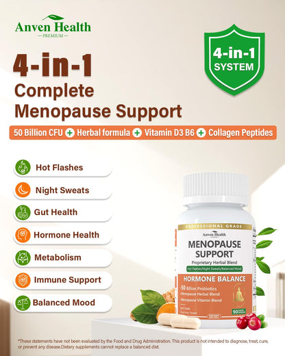 Anven Health Menopause Supplements – Probiotics, D3 & B6 | 270 Veggie Caps