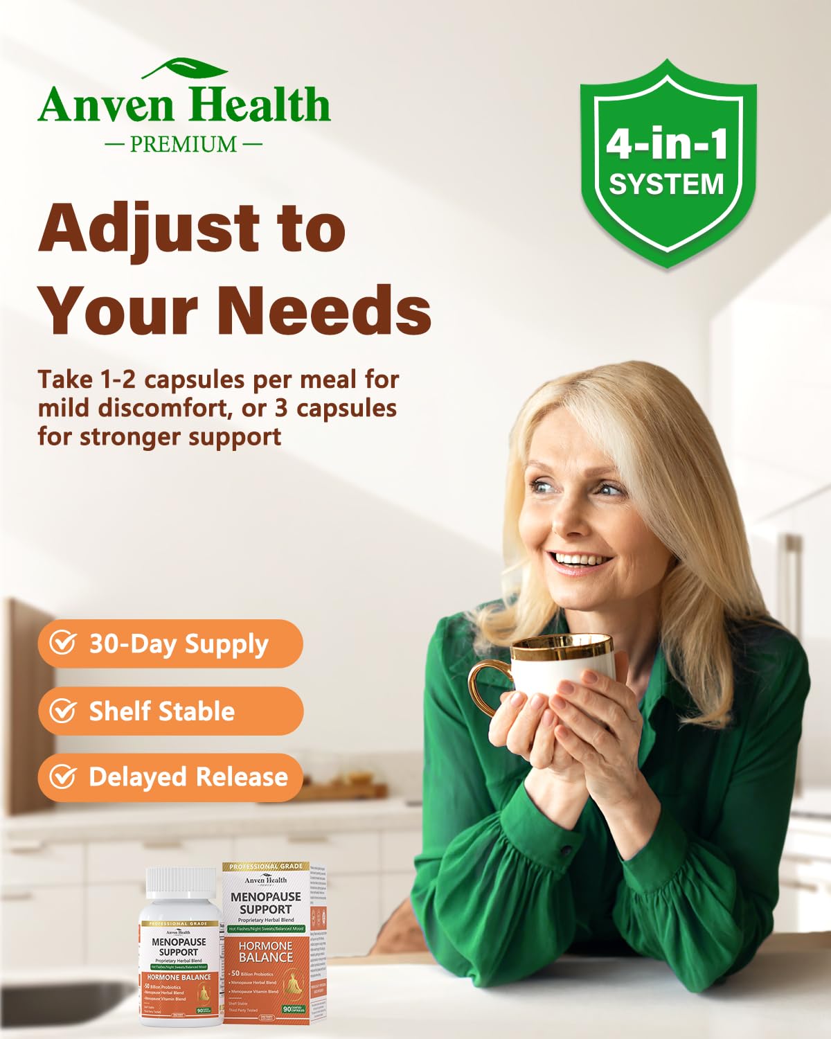Anven Health Menopause Supplements – Probiotics, D3 & B6 | 270 Veggie Caps
