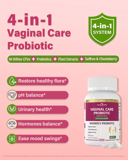 Anven Health Vaginal Probiotics for Women – 60B Probiotic + Prebiotic, pH Balance, Cranberry, Saffron & Chasteberry, 270 Caps