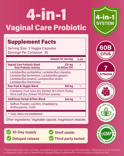 Anven Health Vaginal Probiotics for Women – 60B Probiotic + Prebiotic, pH Balance, Cranberry, Saffron & Chasteberry, 270 Caps