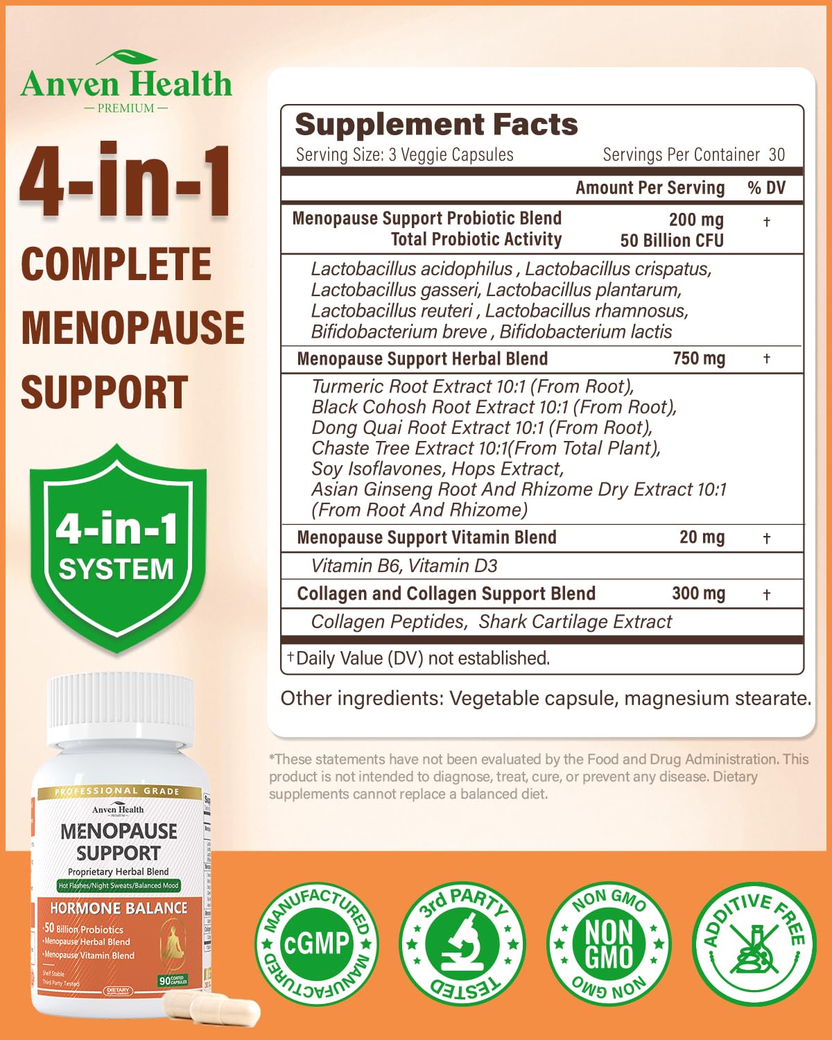 Anven Health Menopause Supplements – Probiotics, D3 & B6 | 270 Veggie Caps