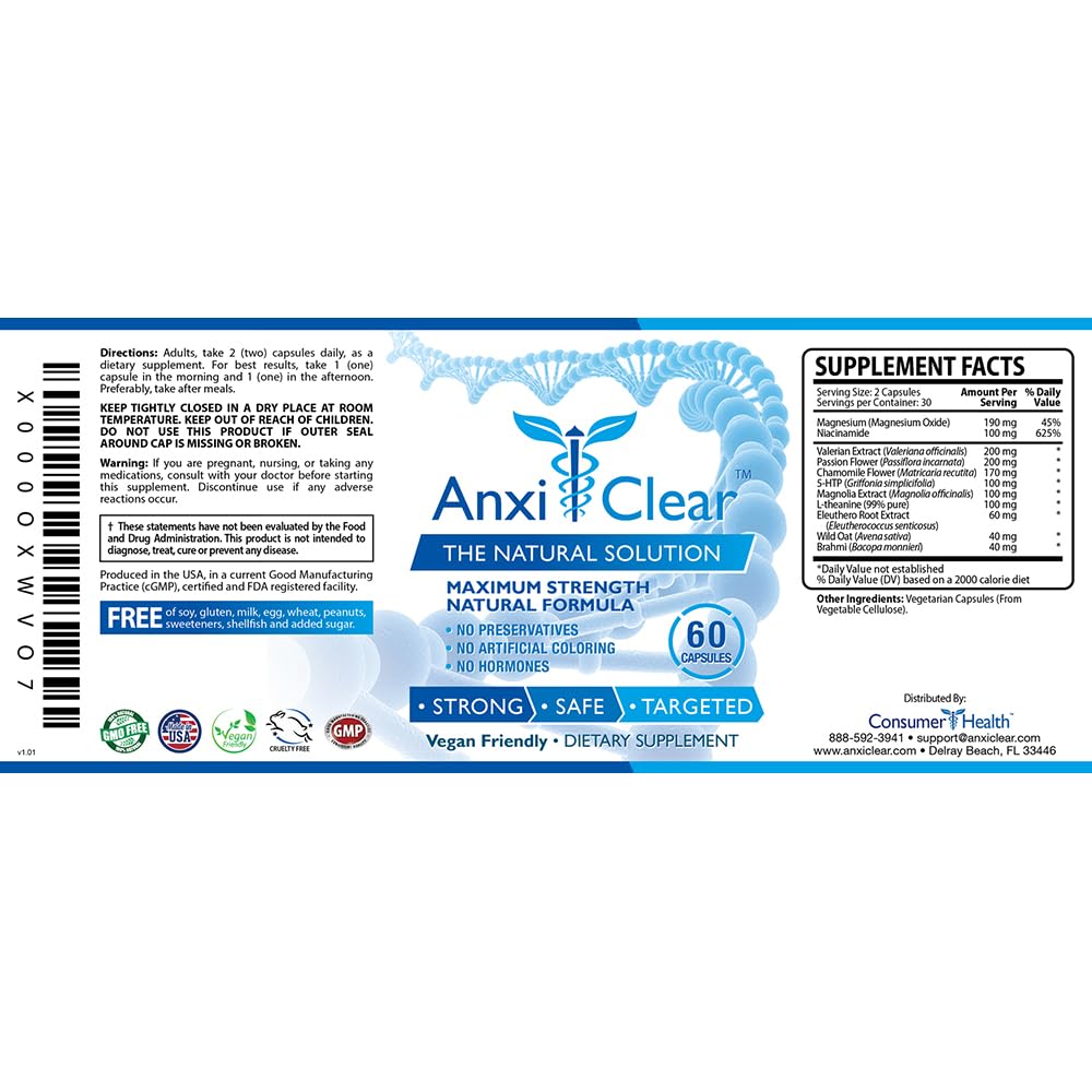 AnxiClear 3-Month Supply — Mood Support, Calm Mind, Serotonin Boost | Made in USA