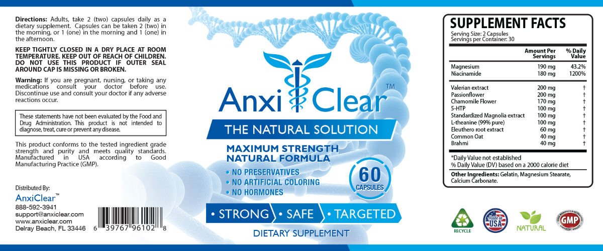 Consumer Health AnxiClear - Boosts Mood, Calms The Mind, Elevates Serotonin Levels - 5-HTP, L-thianine - 2 Day + 2 Night