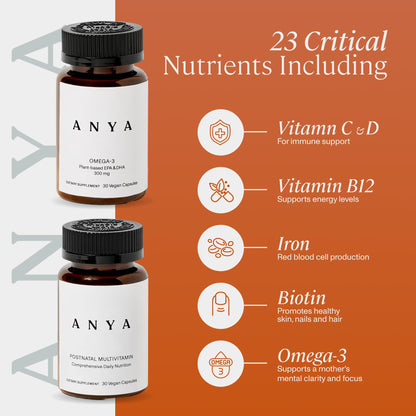 ANYA Postnatal Vitamin Bundle – Vegan Postpartum Multivitamin with Omega-3 (DHA & EPA) for Breastfeeding