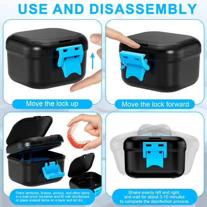 ANYLEY Leak-Proof Denture Cup & Travel Case – Double-Layer, Black & Blue