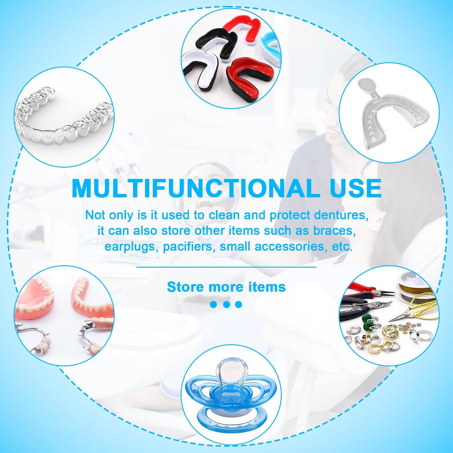 ANYLEY Leak-Proof Denture Case | 250ml Travel Retainer Cleaner Case – Sky Blue & Silver Gray